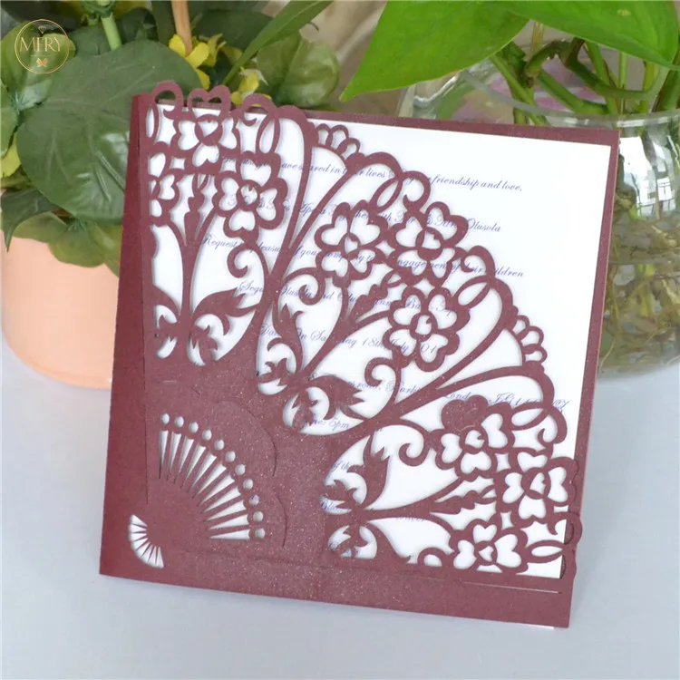 

Wedding Card Design Fan Shaped Laser Cut Quinceanera Invitations