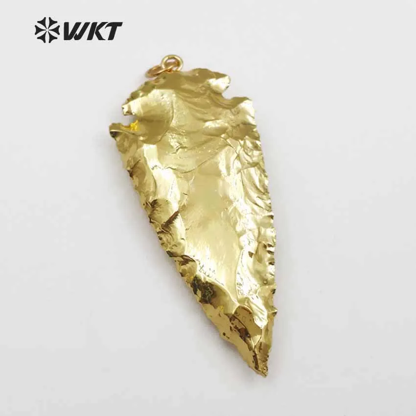WT-P1376, высокое качество, модный, полностью Золотой неровный кулон, натуральный камень с золотыми полосами, гальванизированная подвеска на стрелу