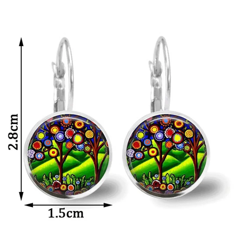 Красочное Дерево жизни стеклянный купольный кабошон падение Длинные Винтажные