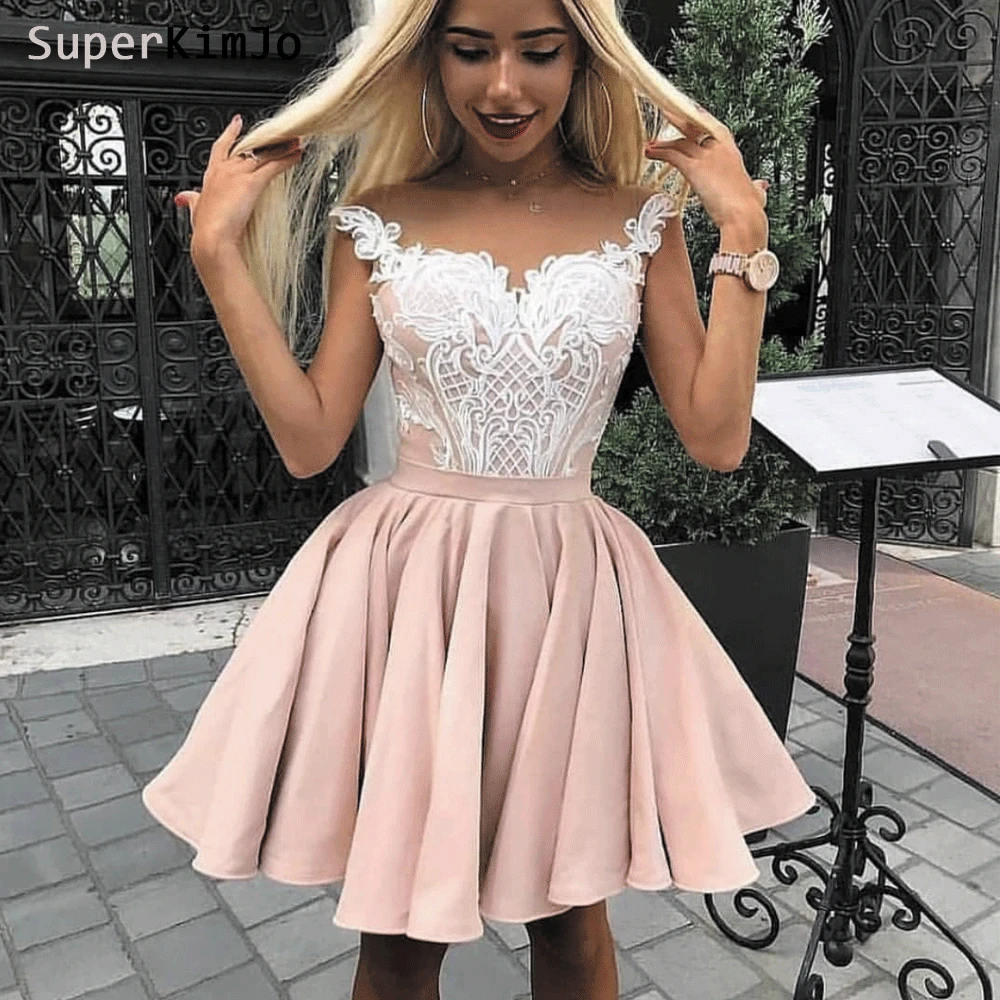 Женское платье для выпускного вечера SuperKimJo розовое короткое до колена с