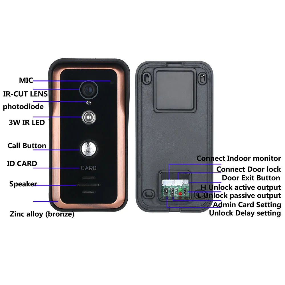 MOUNTAINONE 7 inch Color Video Intercom Door Phone System With RFID Card Reader HD Doorbell 1000TVL IR-CUT Camera | Безопасность и