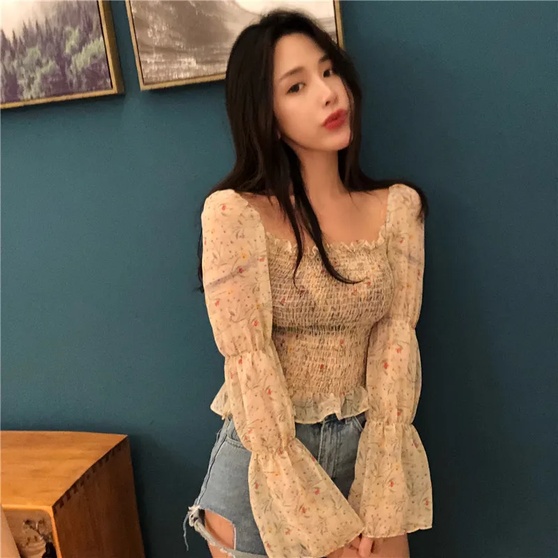2018 Новый Neploe оборками Блузка корейской моды Slash шеи Для женщин Blusas с длинным