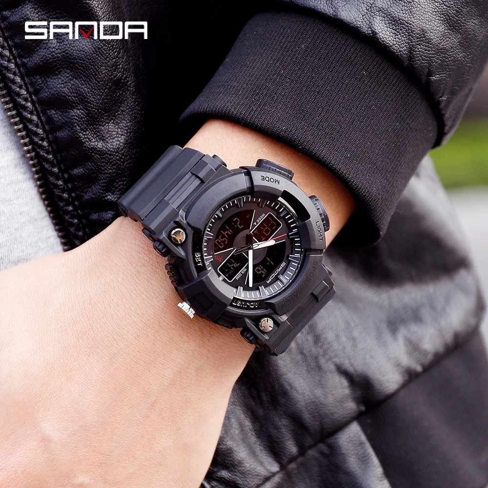 

SANDA New Shock Thermometer Fashion Men's Sports Watches LED Digital Watch Male Luxury Brand Military Waterproof Men's Watch