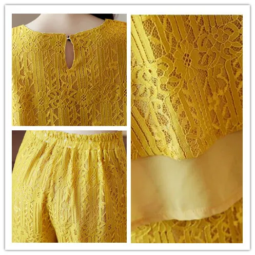 Кружевной комплект без рукавов из двух предметов топ и штаны Pantalones Mujer Cintura Alta