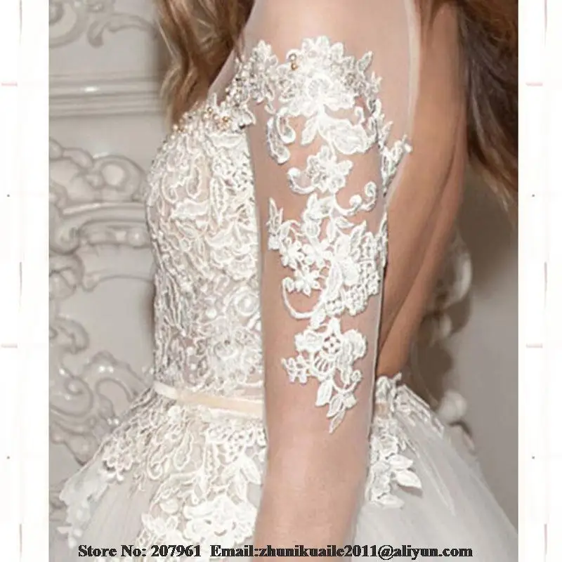 Casamento Long sleeve Tulle with Lace Appliques A-line Wedding Dresses 2016Vestidos de noiva Robe mariage princesse sash | Свадьбы и