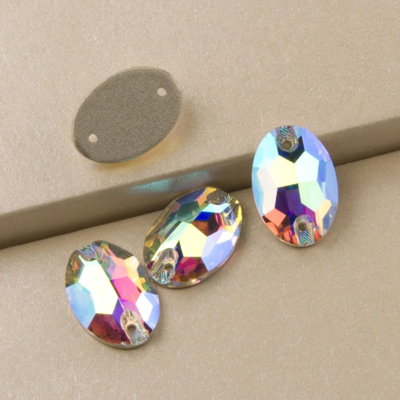Oval 13x18mm 24pcs YANRUO K9 Стразы AB Пришивные Pedrarias аппликация со стразами хрустальные стразы Flatback пришивные стразы для шитья украшения платья - Цвет: Oval 13x18mm 24pcs