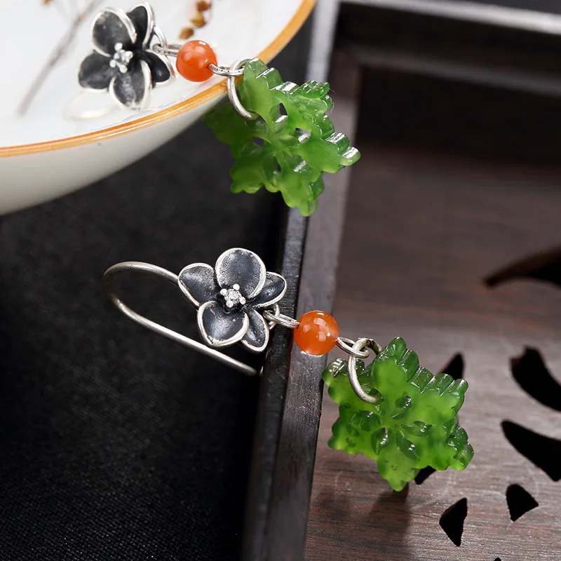 2018 Hot Sale Rushed Brinco Deer S925 Pure Antique Old Mosaic And Field Jade Jasper South Snowflake Earrings Wholesale | Украшения и