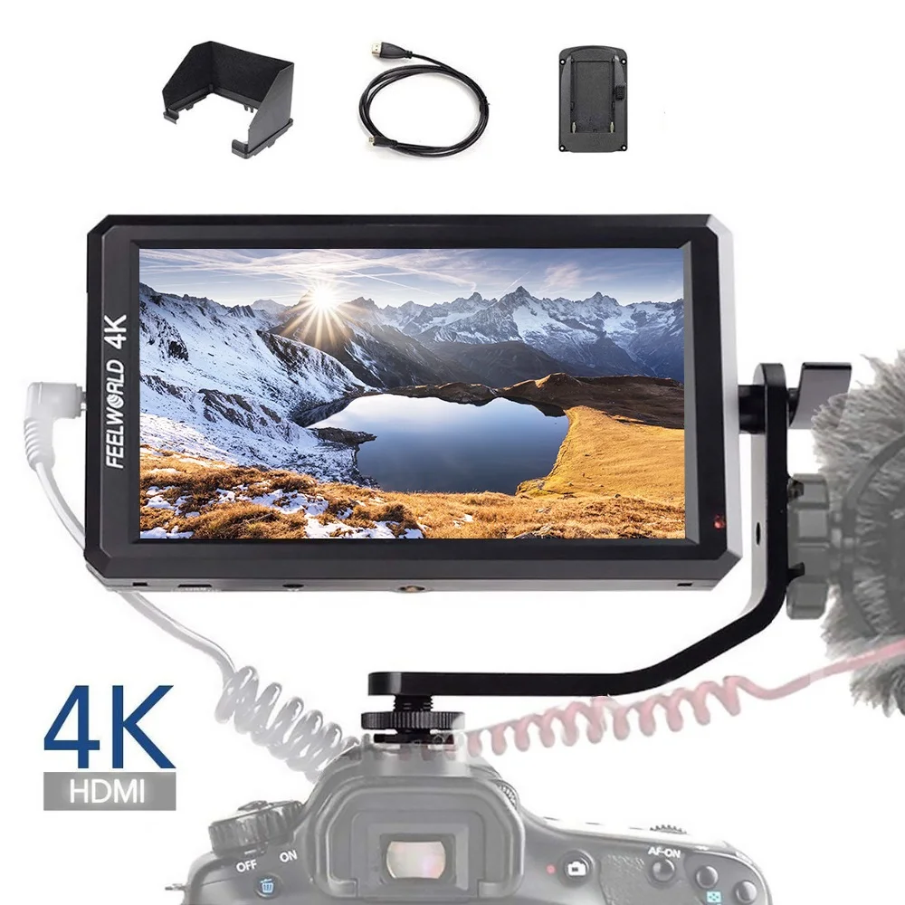 Feelworld F6 5,7 дюймов Full HD 1920x1080 ips DSLR HDMI полевой видео монитор с наклонным рычагом питания для ручного карданного стабилизатора