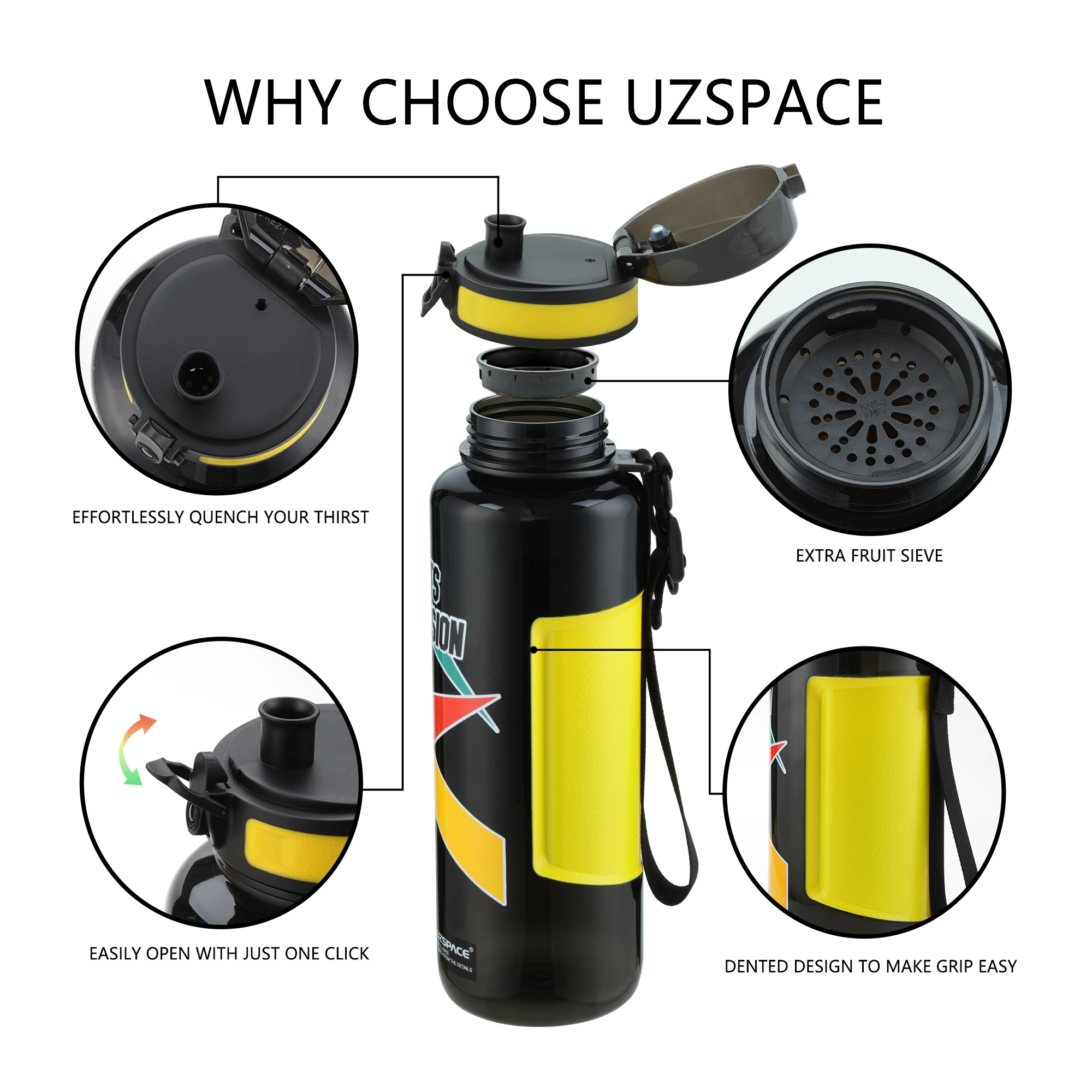 Бутылка для воды UZSPACE Мужская портативная креативная фитнеса на открытом