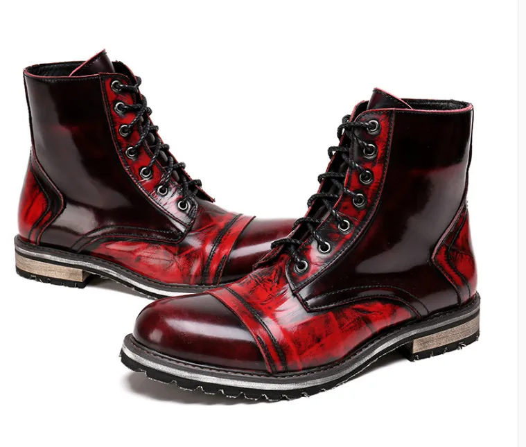 

Martin boots Cowhide outdoor men personality dress shoes round toes bottom thick england style lace up leather ankle boots