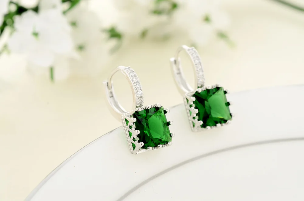 Almei 15% скидка милые модные серебряные квадратные серьги для женщин Brincos зеленый синий кристалл Цвет Красочные Ювелирные серьги BME169