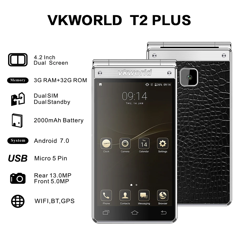 Оригинальный VKWORLD T2 плюс 4G мобильный телефон Android 7 0 3 ГБ + 32 4 ядра Раскладной