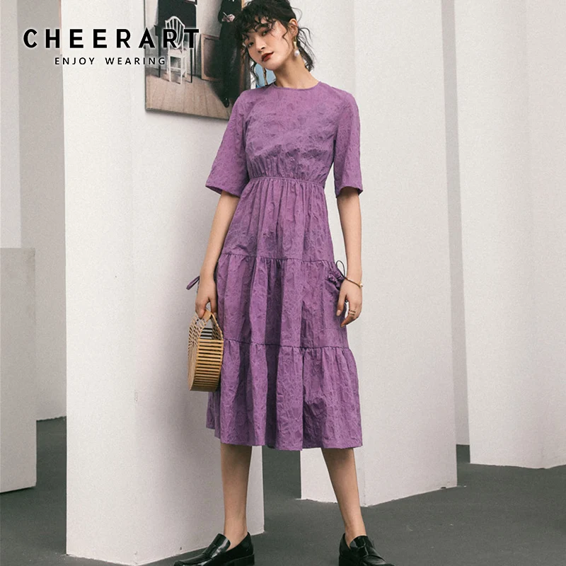Женское платье-миди Cheerart фиолетовое платье с драпировкой и коротким рукавом