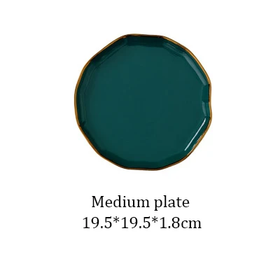 Medium plate 1 шт. Королевский Зеленый Золотой набор керамической посуды бытовой фарфор стейк рыба фрукты тарелка салат риса лапши миска Ложка Вилка Нож - Цвет: Medium plate