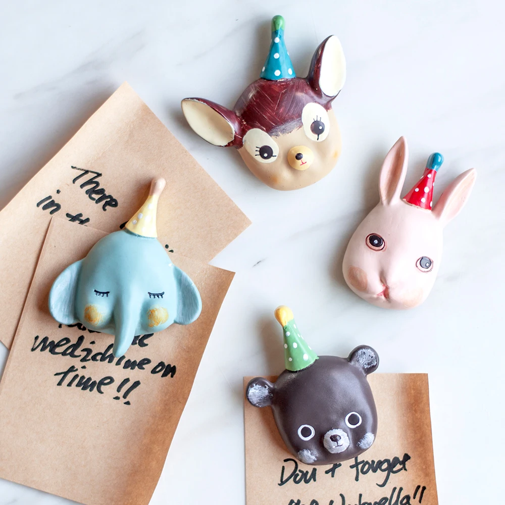 

4 Pcs 3D resin Circus animals refrigerator magnets Home Decoration Office White board photo stickers strong fridge magnet set