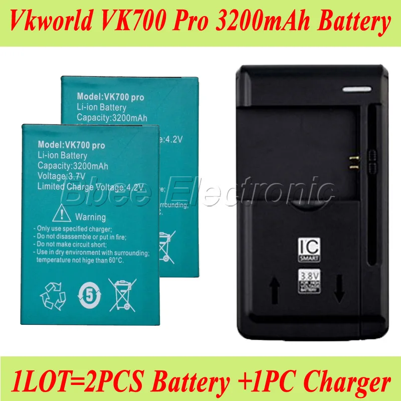 1 лот = шт. Универсальное зарядное устройство + 2 Оригинал 3200 мАч Vkworld VK700 Pro батарея