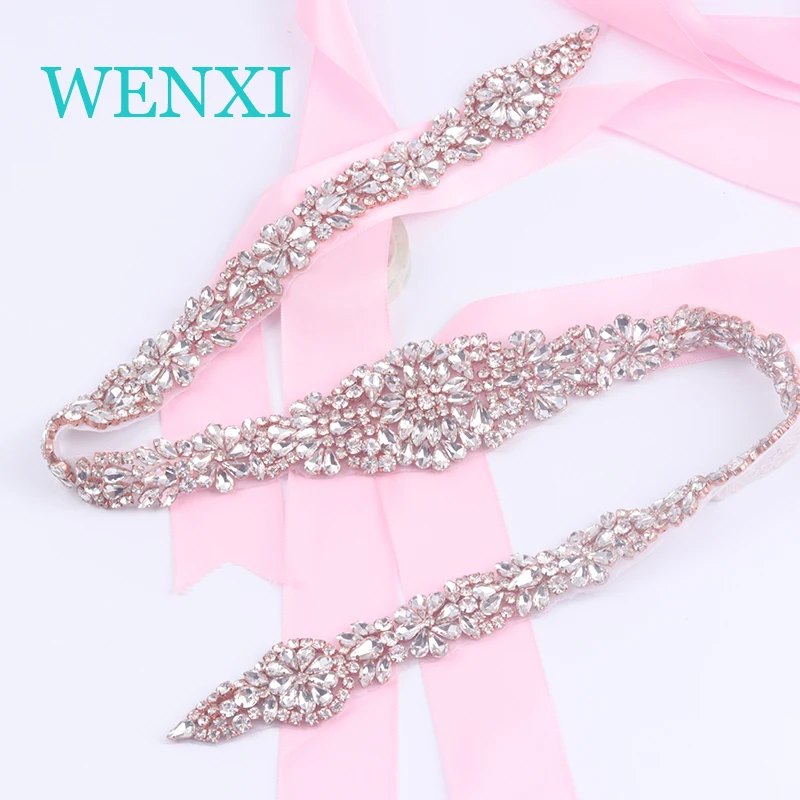 

WENXI Craft (5 шт.) длина 90 см, оптовая продажа, ручная работа, прозрачное розовое золото, стразы, аппликации, Пришивание, свадебные платья, пояс