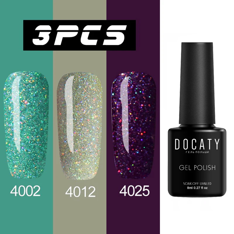 4002-4012-4025 Docaty Neon 3 шт ногтей гель Bling Блеск Устойчивый лак для ногтей лак Gellac гель для ногтей лак Soak Off Гель лак для ногтей - Цвет: 4002-4012-4025