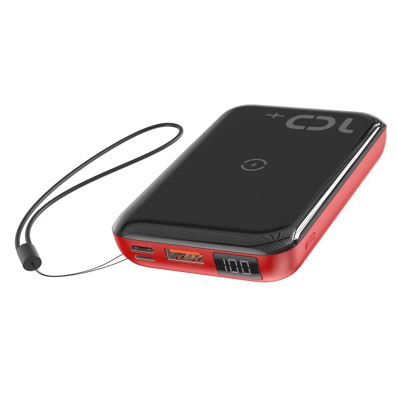 Baseus 10000mAh пауэр банк 10W QI беспроводная зарядка устройство и 18W проводное быстрое зарядное устройство PD+ QC3.0 повербанк для iPhone samsung huawei - Цвет: Black with Red