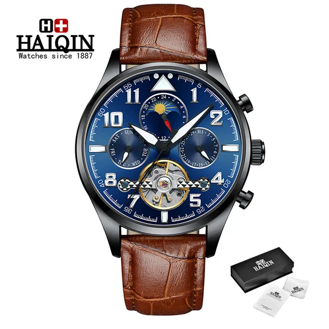 L-black blue HAIQIN, мужские часы, автоматические механические, деловые часы, мужские, лучший бренд, Роскошные, военные, водонепроницаемые, турбийон, часы, Reloj Hombre - Цвет: L-black blue