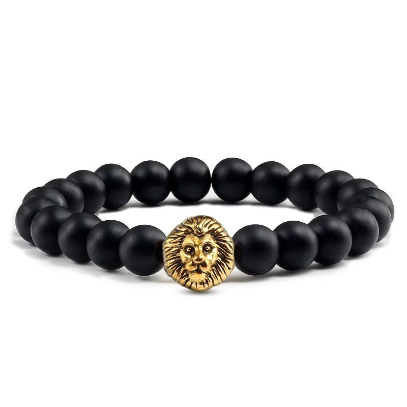 23Beads Matte Gold Модный браслет из нитей для мужчин Homme натуральный камень из вулканической лавы серебряное золото голова льва из бисера эластичные браслеты Очаровательные подарочные украшения - Окраска металла: 23Beads Matte Gold