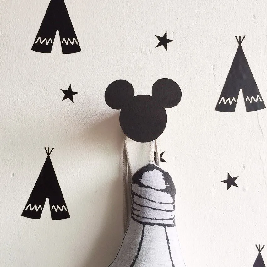 Милые деревянные крючки для мыши детей украшение стены комнаты экологический