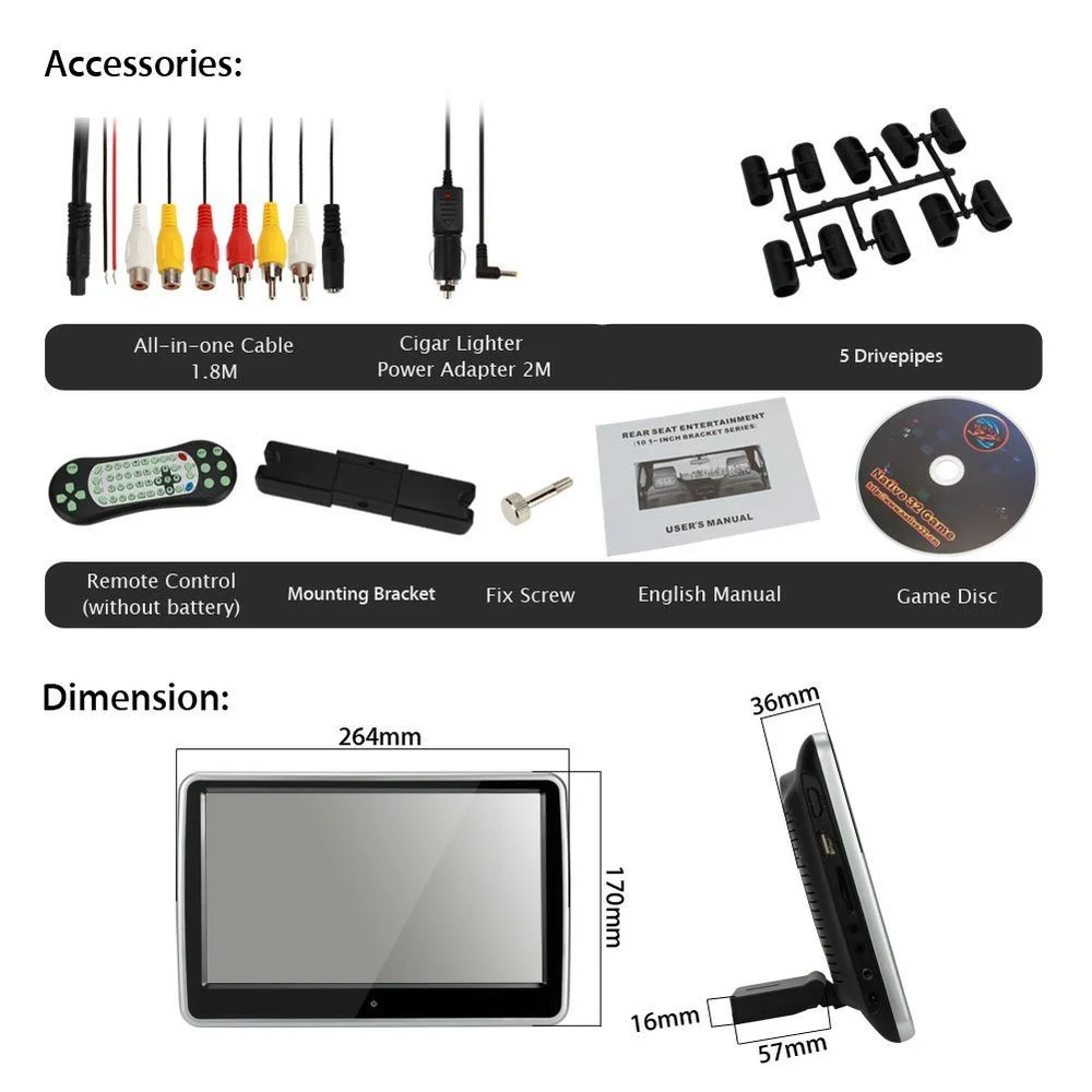 10 1 дюймовый автомобильный подголовник DVD плеер встроенный объектив Hitachi USB SDHDMI