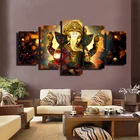 Настенный художественный постер Ganesha с 5 панелями, холщовая картина с индийским Богом и принтом на холсте для гостиной, украшение дома, подарок без рамки