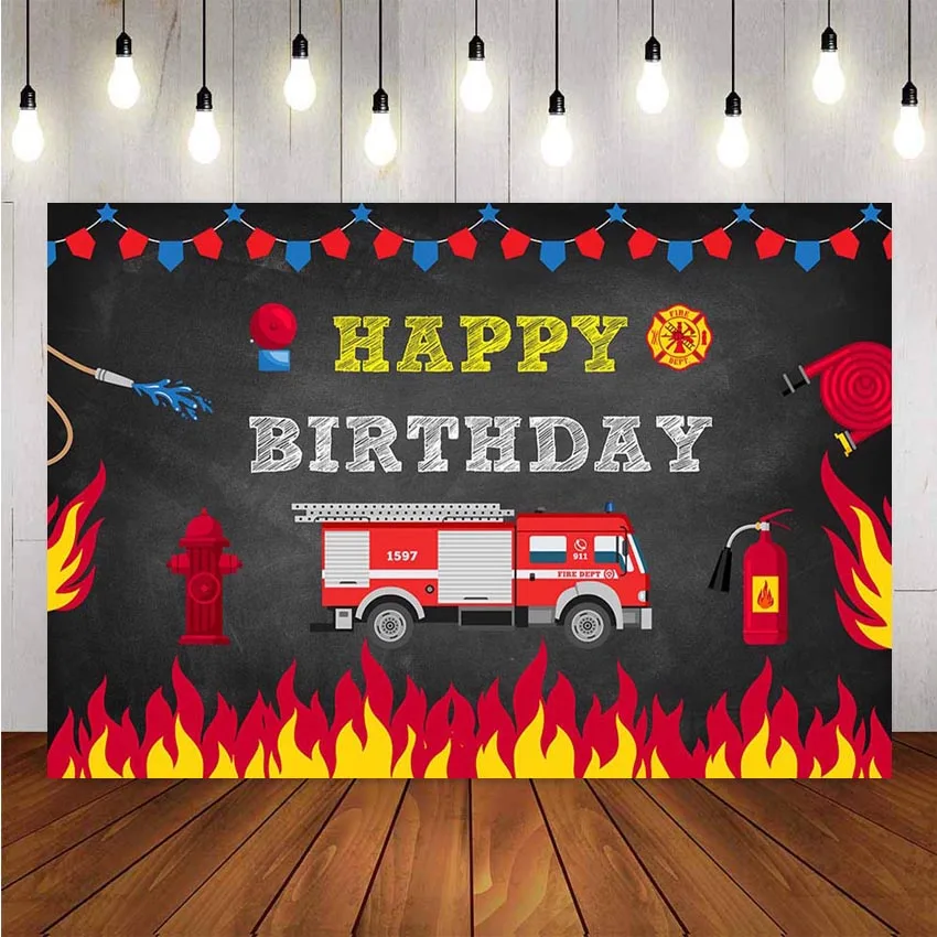 

Firetruck Party photography Backdrop Fireman Fire Truck Background Boy Birthday Decor Photocall Backdrop Photo Studio Banner