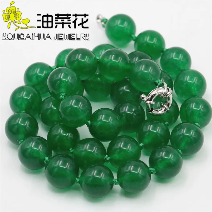 Free Deliver Goods Wholesale Green Chalcedony 12mm Beads Necklace Natural Stone Hand Made Ornaments Mother's Day Gifts 18&quot |