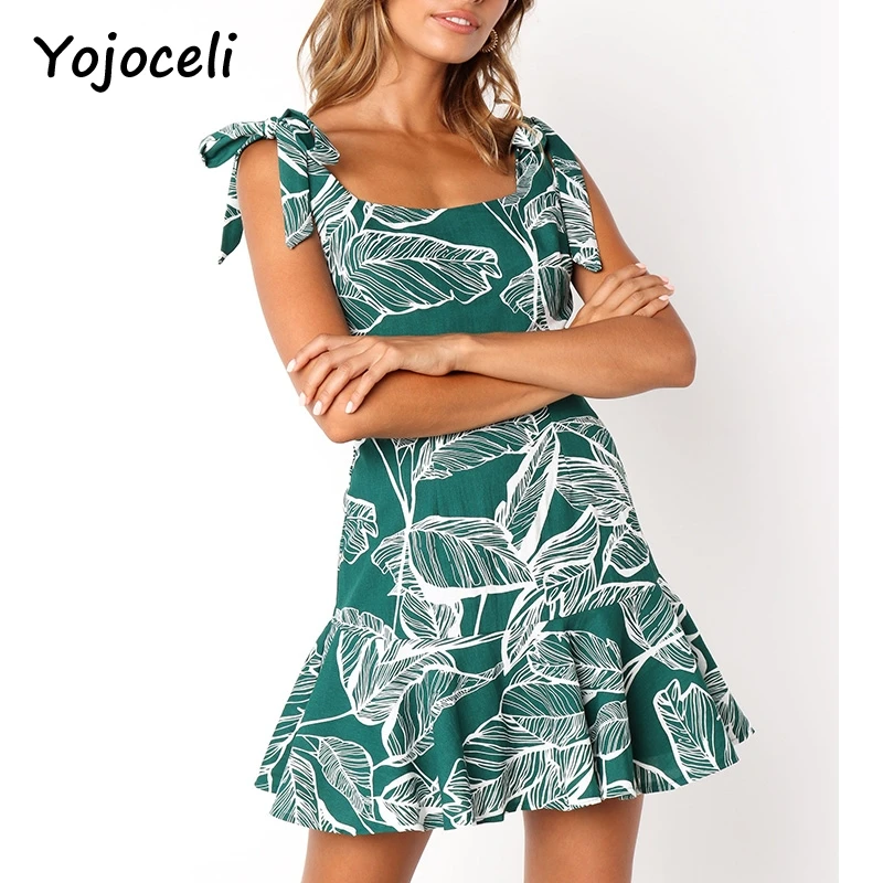 Yojoceli Лето 2018 chic печати Сарафан Женщины boho хлопка платье с рюшами Короткая