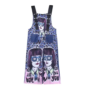 MUMUZI Новинка лета, с красивым мультипликационным принтом, для детей джинсовые комбинезоны для девочек с узором в горошек широкие брюки джинсовые штаны, брюки детские комбинезоны, комбинезон для женщин моды