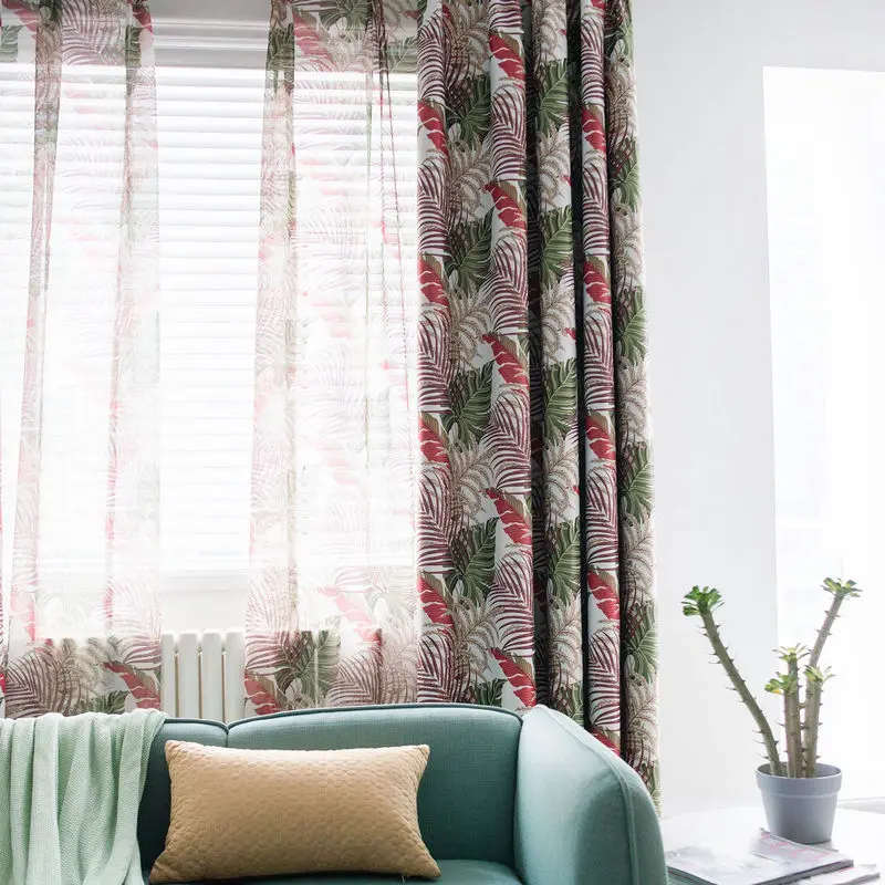 Color No.2 Curtain Современные занавески с тропическим принтом, зеленые листья для гостиной, тропический лес, тюль, на окно, простыня, затемненная, 85 - Цвет: Color No.2 Curtain