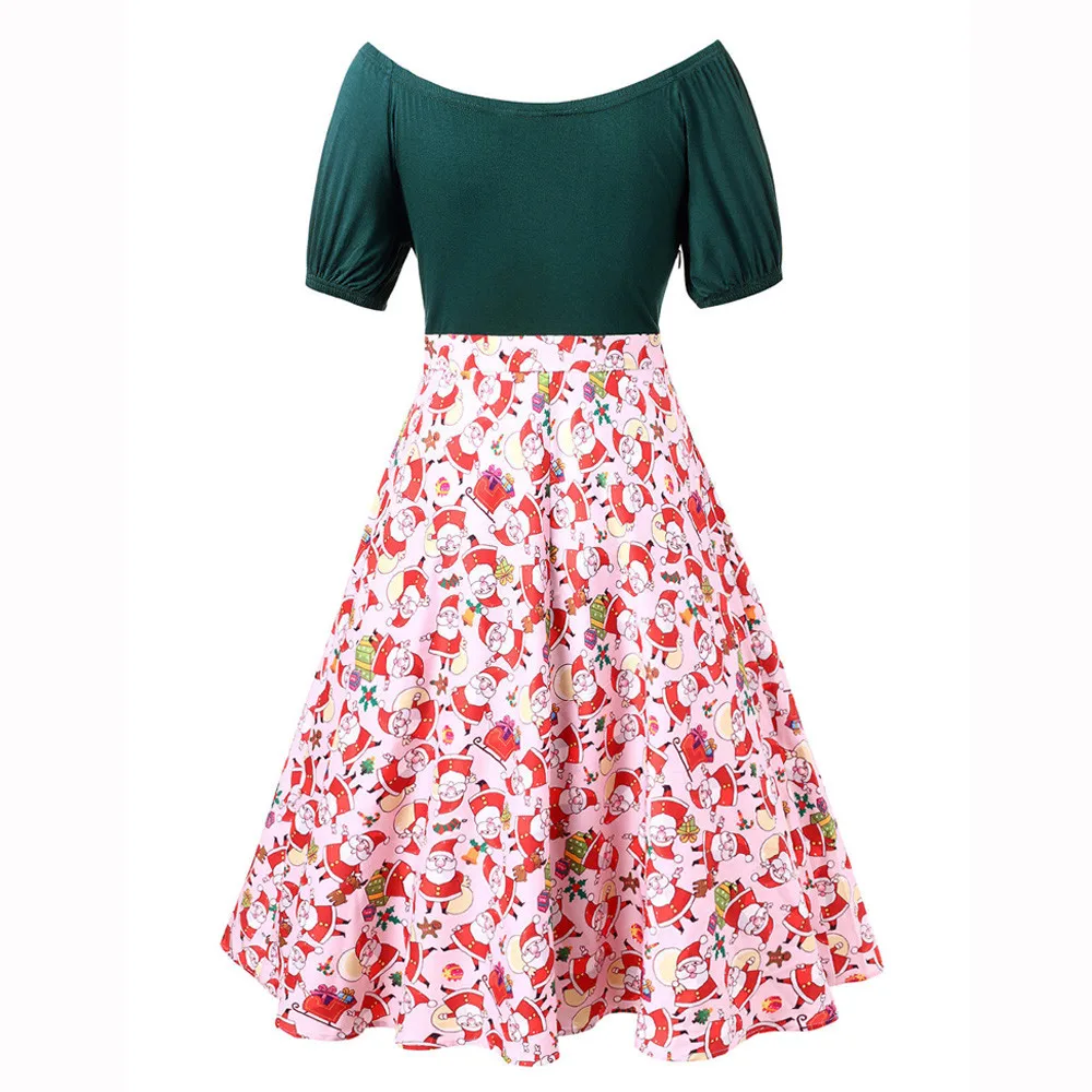 Women Merry Christmas Off Shoulder Santa Claus Print Vintage Holiday Dress 2018 new arrival free shipping to10 | Женская одежда