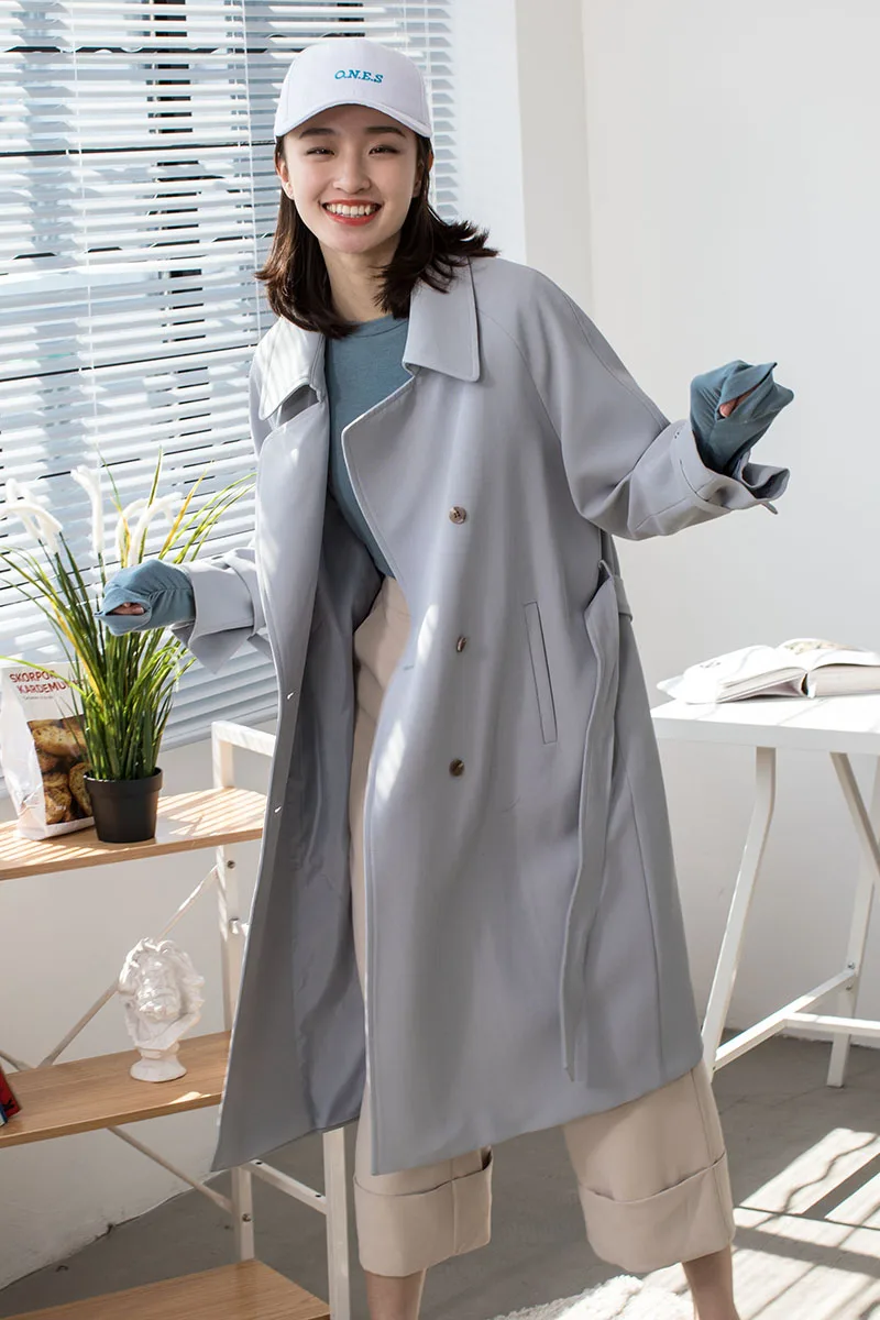 

Double breasted trench coat female long style han edition spring 2018 new tide quality lady long sleeve coat over the knee