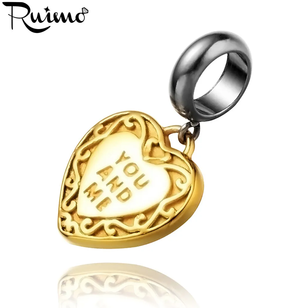 RUIMO You and Me Золотой шарм в форме сердца кулон из нержавеющей стали 316L для женщин