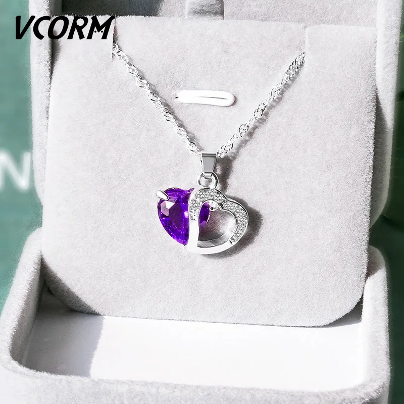 Purple VCORM, пара, первоначальное ожерелье с кристаллами в виде сердца, женское, эффектное, милое и романтичное, ностальгическое, модное ожерелье,, богемное ювелирное изделие - Окраска металла: Purple
