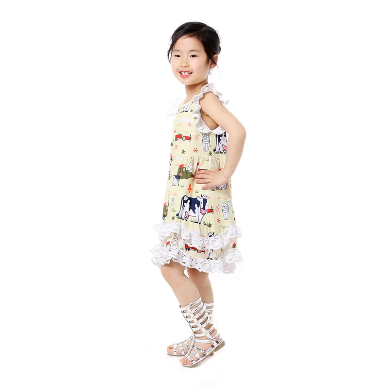 Kaiya Angel Girls Clothes Summer Dress Farm Baby Girl Lace Ruffle Princess Dresses 1-9 T | Детская одежда и обувь