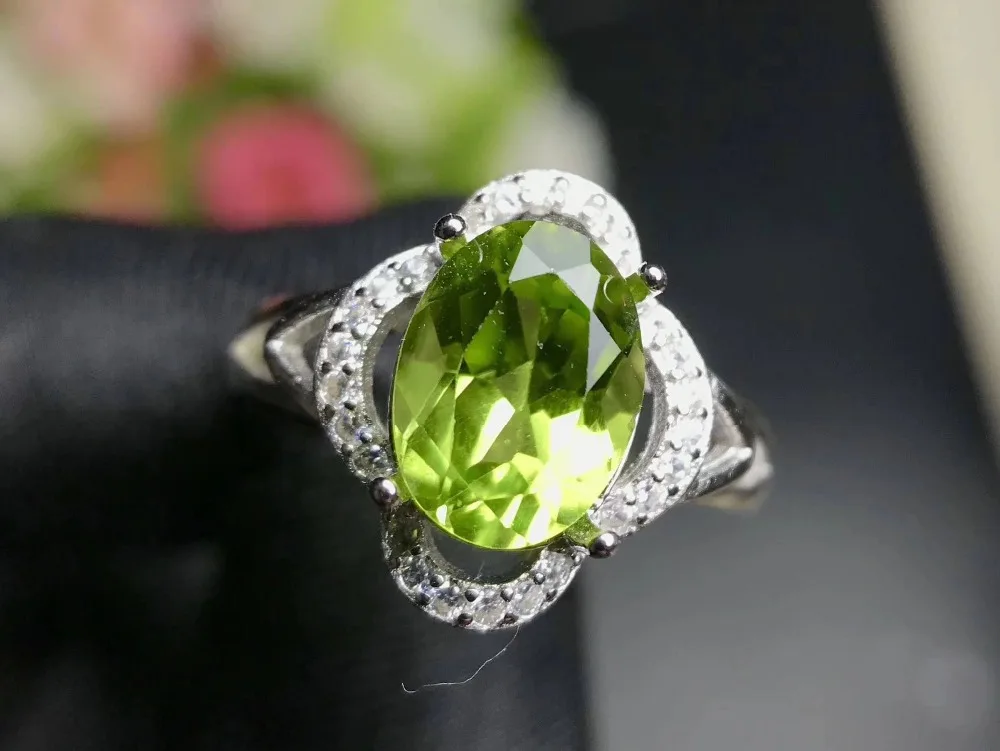 Fidelity Natural 7*9mm peridot Rings s925 sterling silver fashion fine Jewelry for women party green gemstone | Украшения и