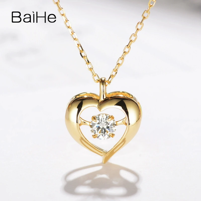BAIHE Solid 18K Yellow Gold 0.20ct Certified H/SI 100% Genuine Natural Diamond Women Trendy Engagement Fine Jewelry Necklaces | Украшения и