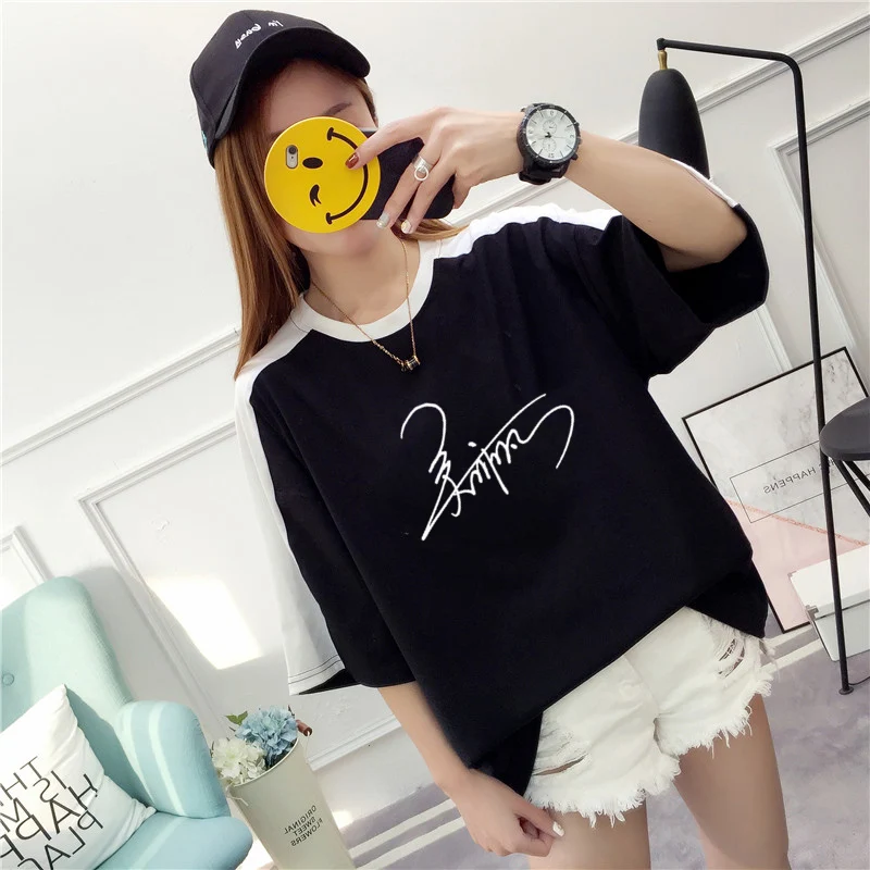 Ulzzang рубашка Харадзюку каваи Женская хлопчатобумажная рубашка Топ тройники Лето размера плюс Kpop EXO Kpop футболка женская уличная рубашка