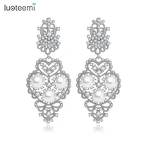 luoteemi wholesale new cubic zirconia created pearls drop long dangle earrings luxury party wedding jewelry for women brincos