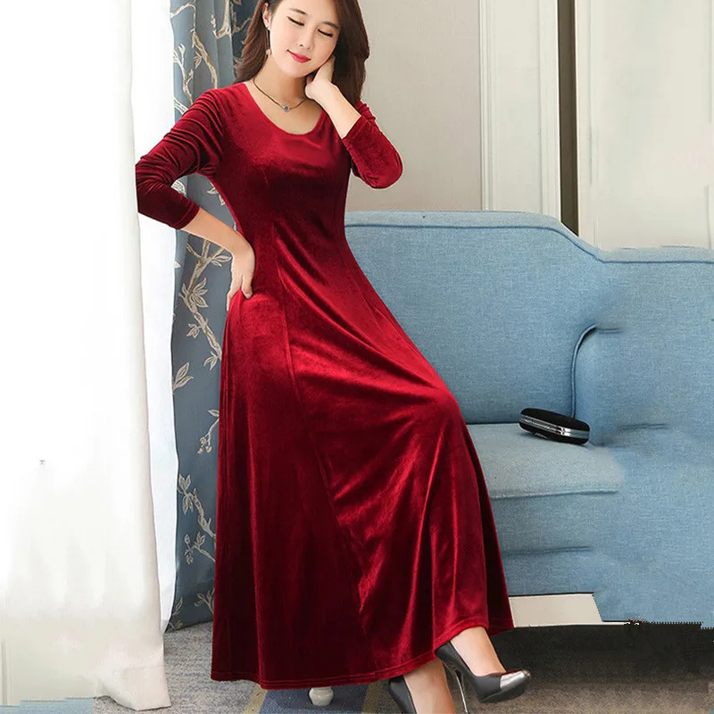 

Женское платье с высокой талией, Золотое бархатное платье с о-вырезом и длинным рукавом для вечеринок cc386, новинка зимне-осеннего сезона 2019