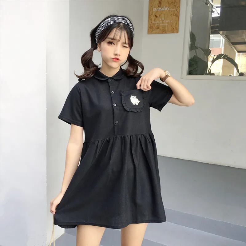Розовое милое платье с вышивкой в виде кота женские платья Ins Girl Kawaii Ulzzang Женская