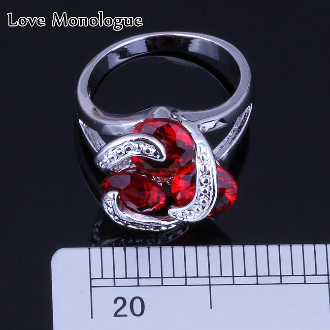 Женское кольцо с имитацией Красного граната серебряного цвета|rings for women|ring forrings