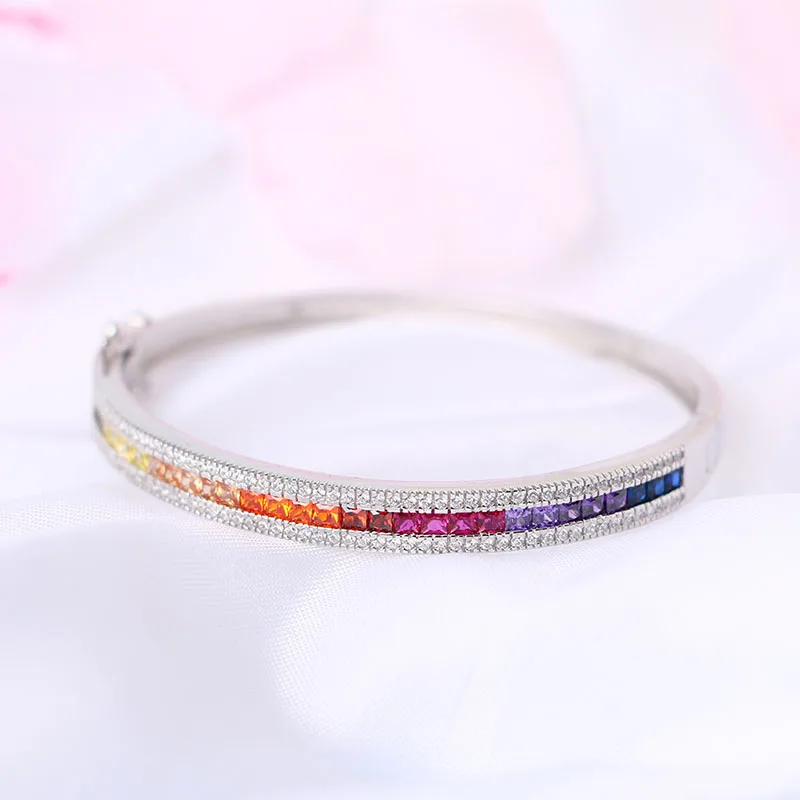 Высочайшее качество Кристальные радужные браслеты для женщин S925 Стерлинговое