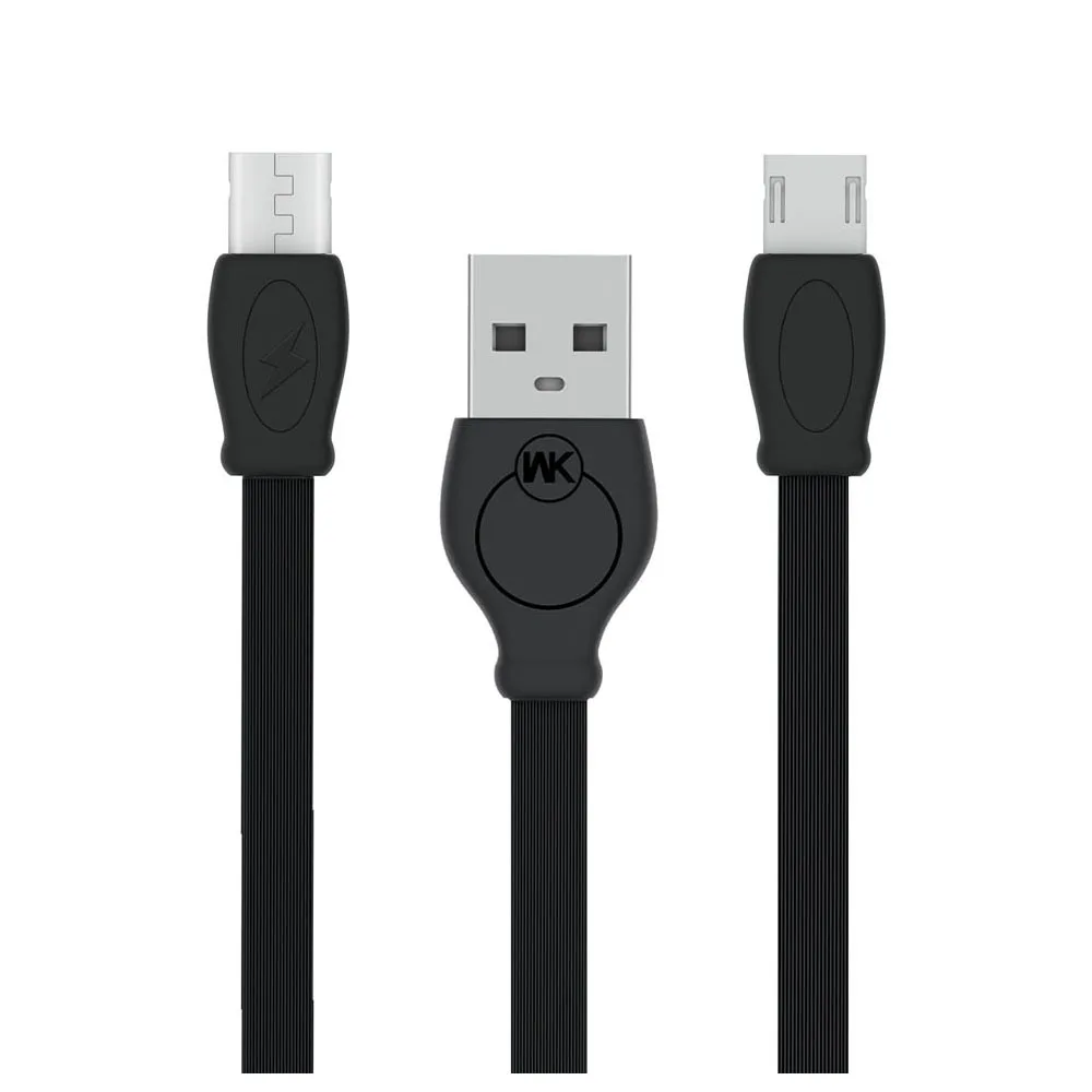 Black Micro WK 2,4 A Быстрый зарядный плоский кабель USB от Micro до USB передачи данных ПВХ тире шнур 1 м для Xiaomi/samsung/Nokia/Android планшета - Цвет: Black Micro