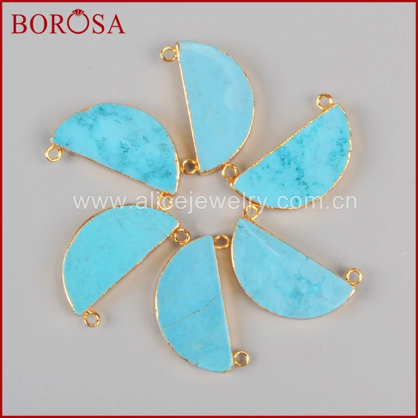 BOROSA 10 шт золотой цвет полумесяц синий Howlite камень соединитель натуральный