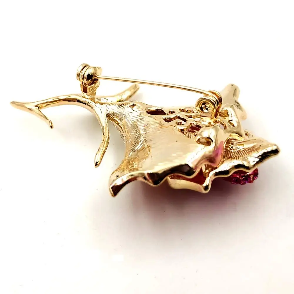 

Gorgeous Romantic Golden Twig Green Leaf Embellish Crystal Blossom Pink Rose Brooches Pins Lover Wife Anniversary Gift Jewelry