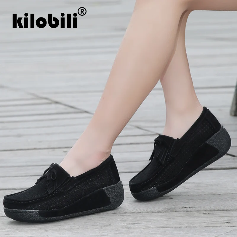 Kilobili/2019 г. летние женские туфли на плоской подошве с бахромой платформе замшевые